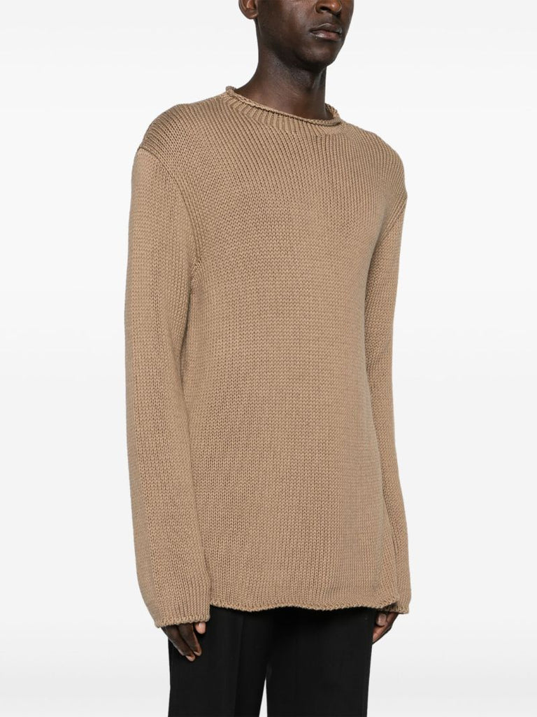 Brown Crew Neck Ribbed-knit Jumper