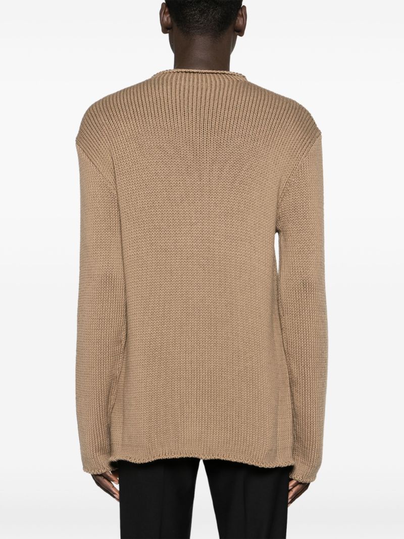 Brown Crew Neck Ribbed-knit Jumper
