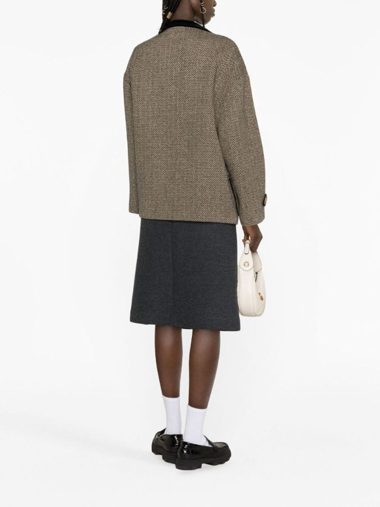 Brown Herringbone Wool Coat