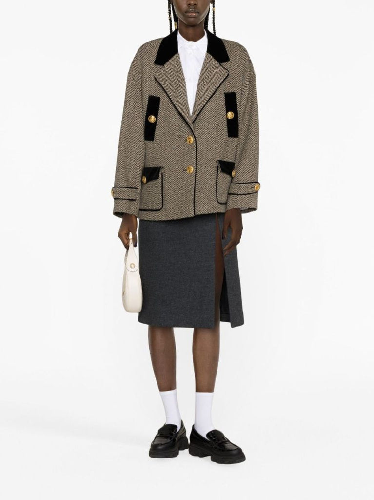Brown Herringbone Wool Coat
