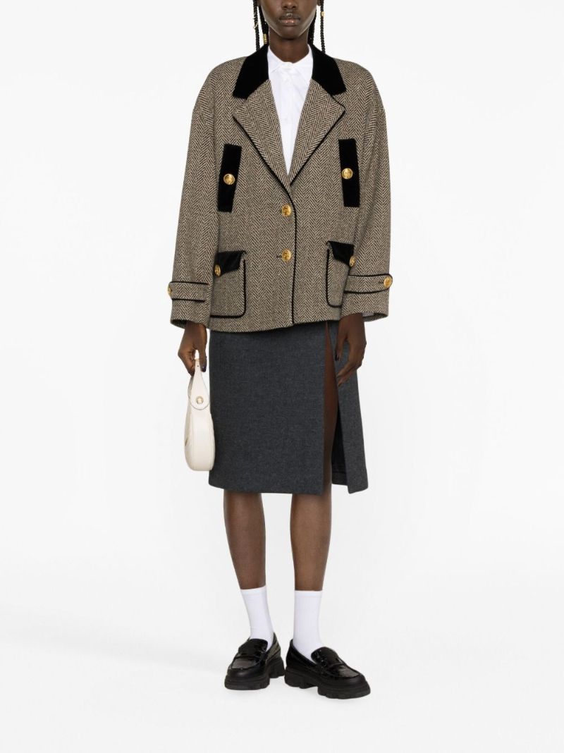 Brown Herringbone Wool Coat
