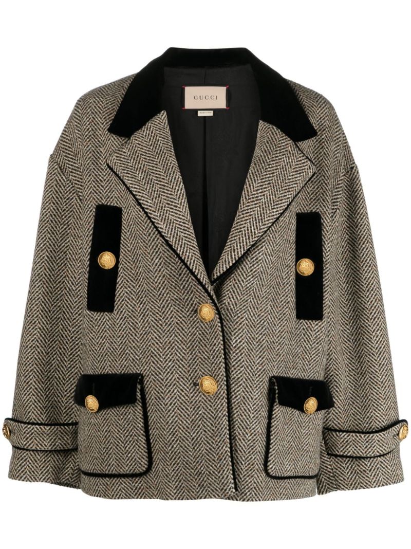 Brown Herringbone Wool Coat