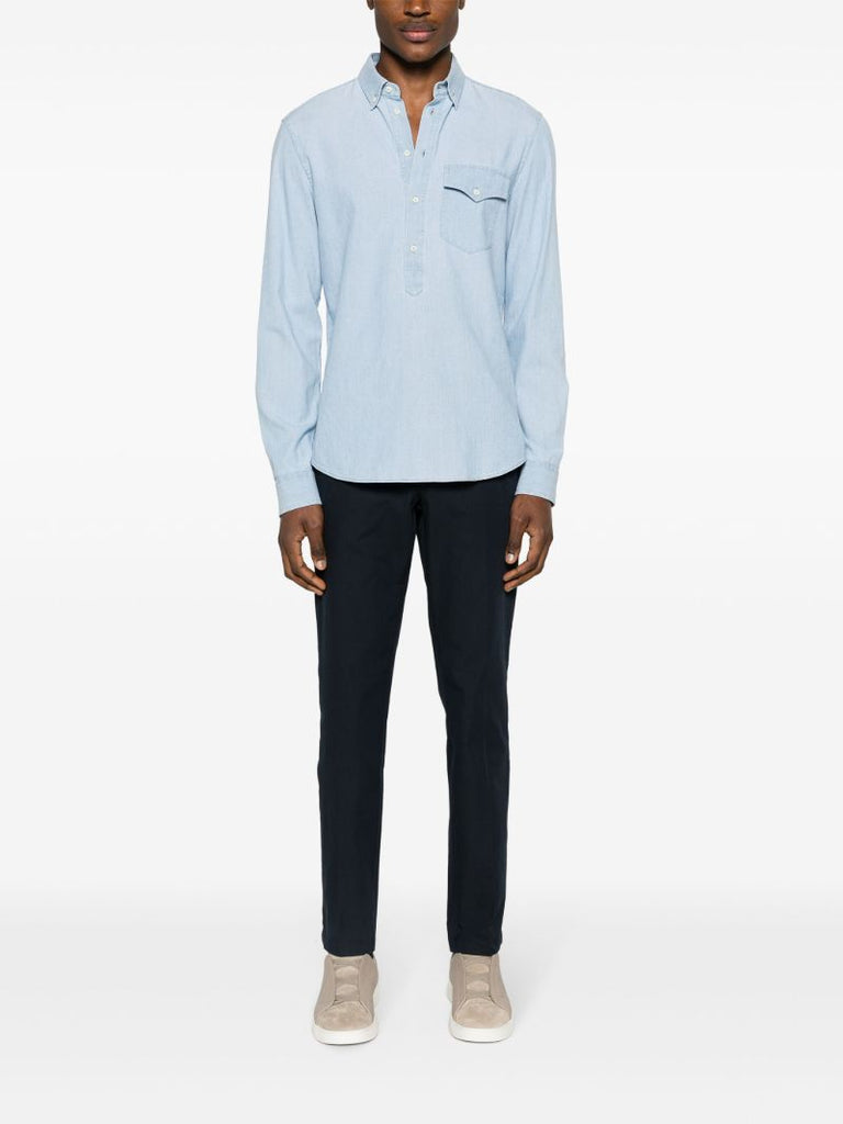 Blue Tapered Twill Trousers