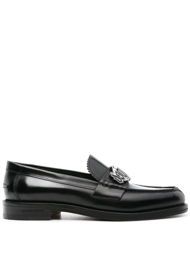 Black Logo-plaque Leather Loafers
