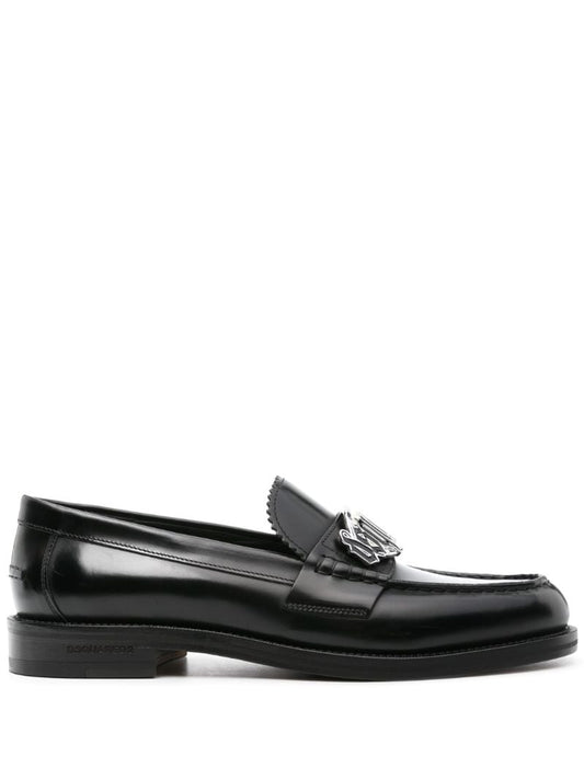 Black Logo-plaque Leather Loafers