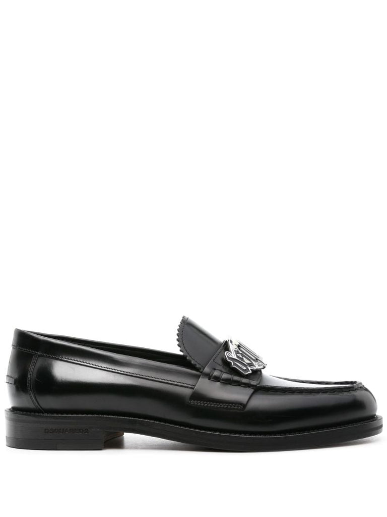 Black Logo-plaque Leather Loafers