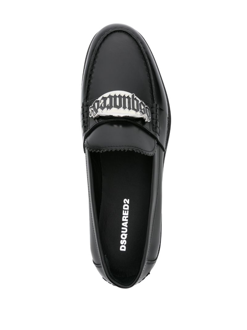 Black Logo-plaque Leather Loafers