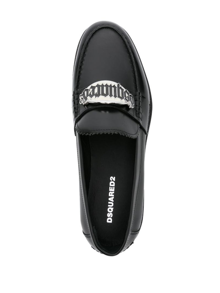 Black Logo-plaque Leather Loafers
