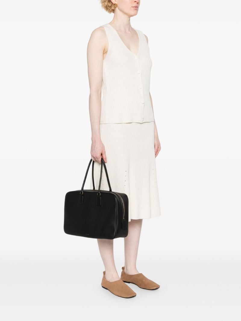 Black Domino Leather Tote Bag