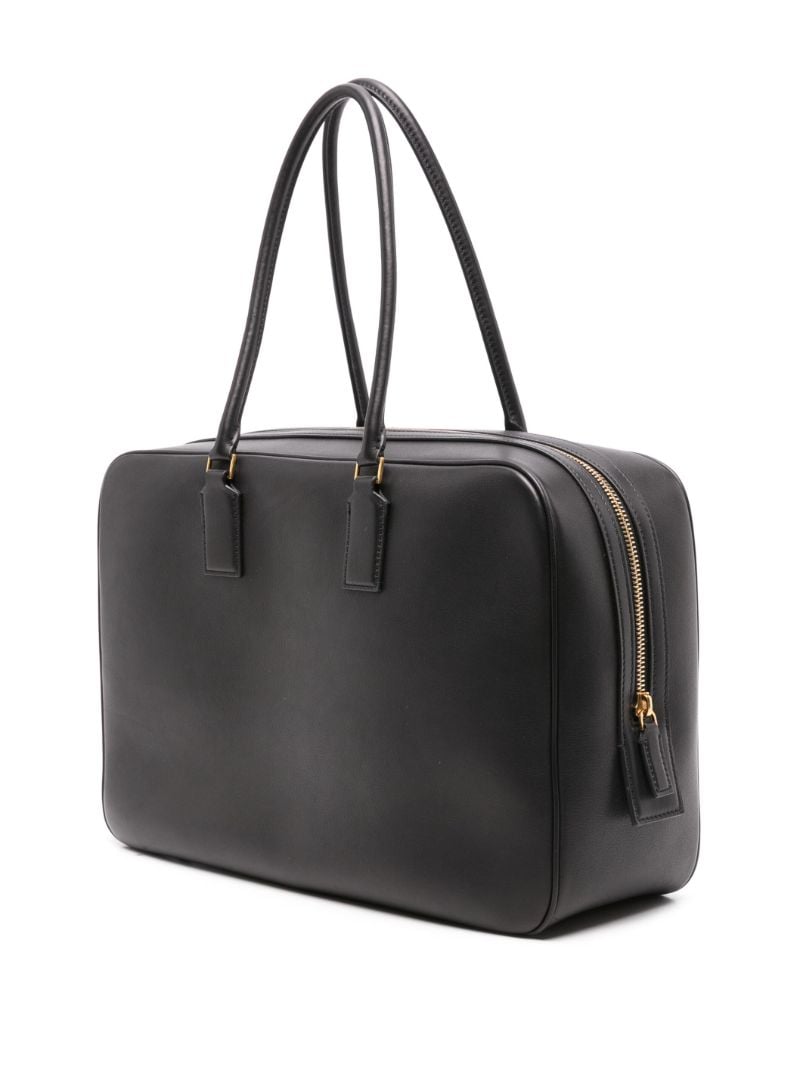 Black Domino Leather Tote Bag
