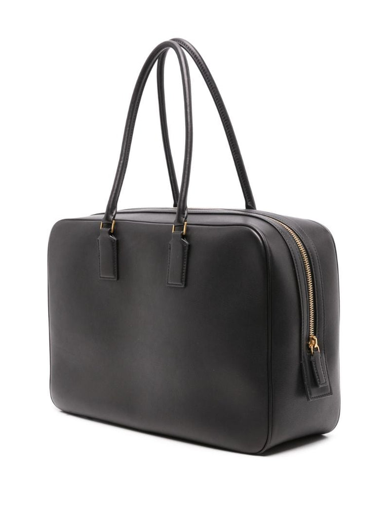 Black Domino Leather Tote Bag