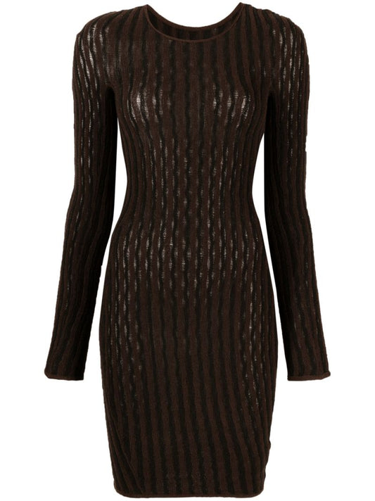 Brown Cactus Ladder-stitch Mini Dress
