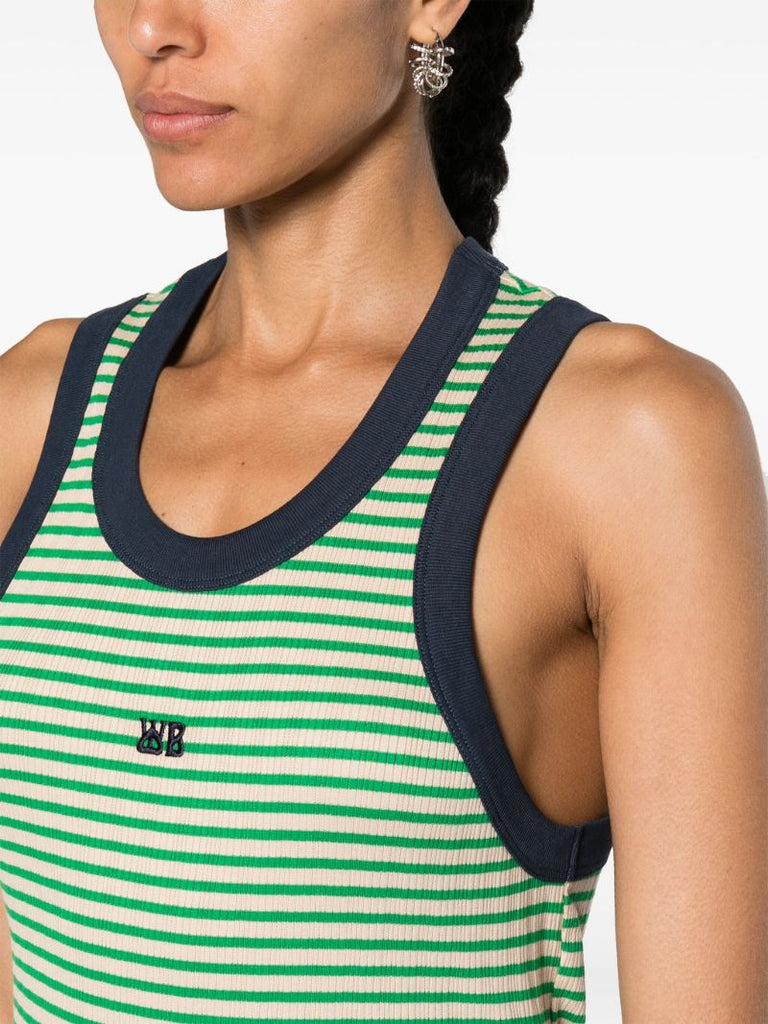Green Striped Knitted Tank Top