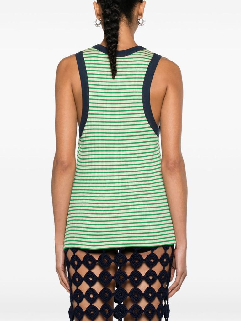 Green Striped Knitted Tank Top