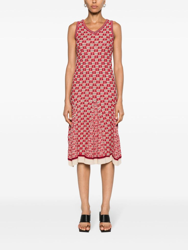 Red Soar Godet Midi Dress
