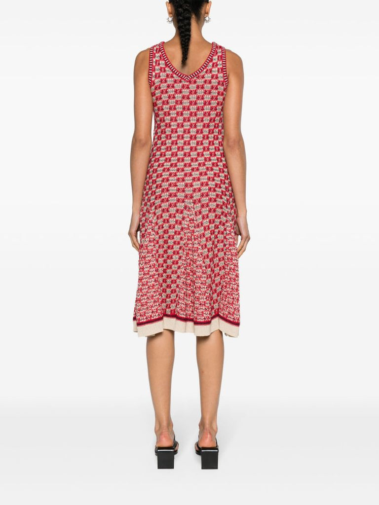 Red Soar Godet Midi Dress
