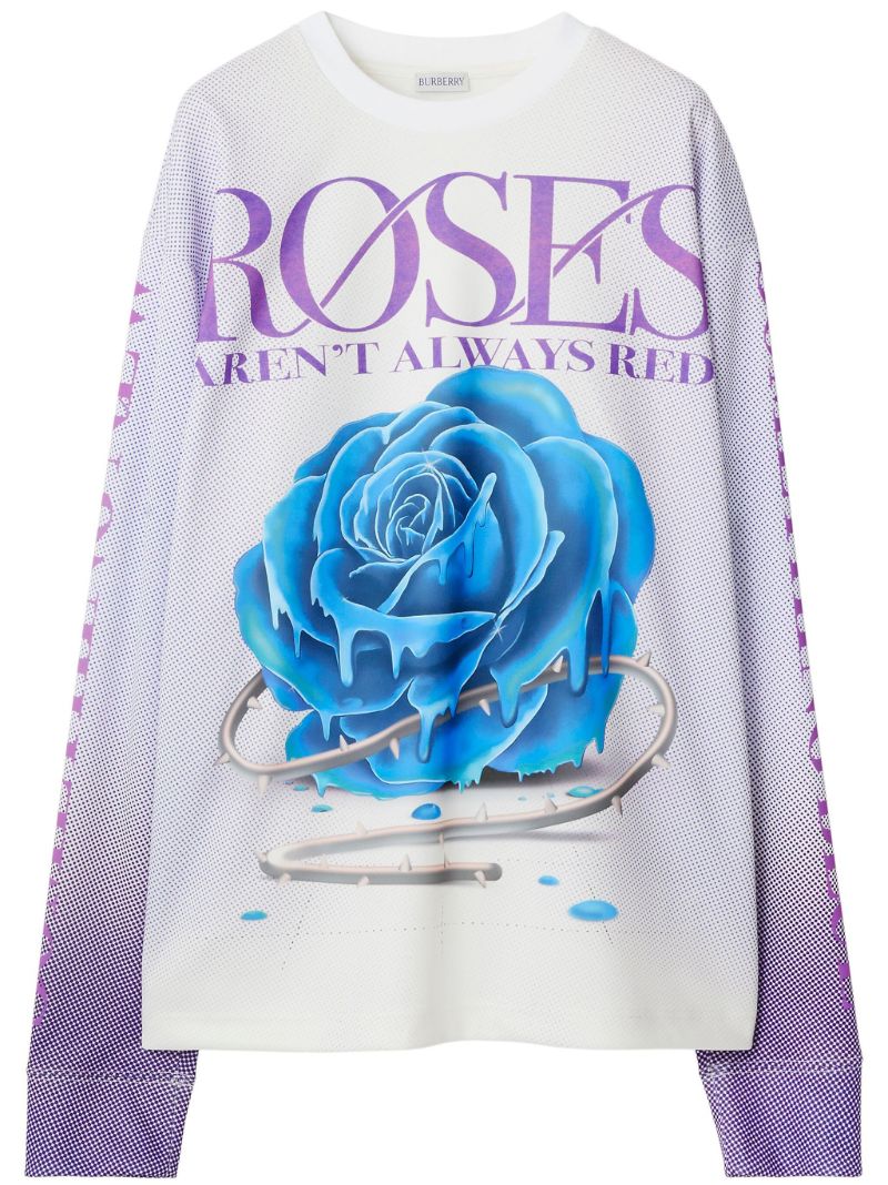White Rose-print Long-sleeve Top