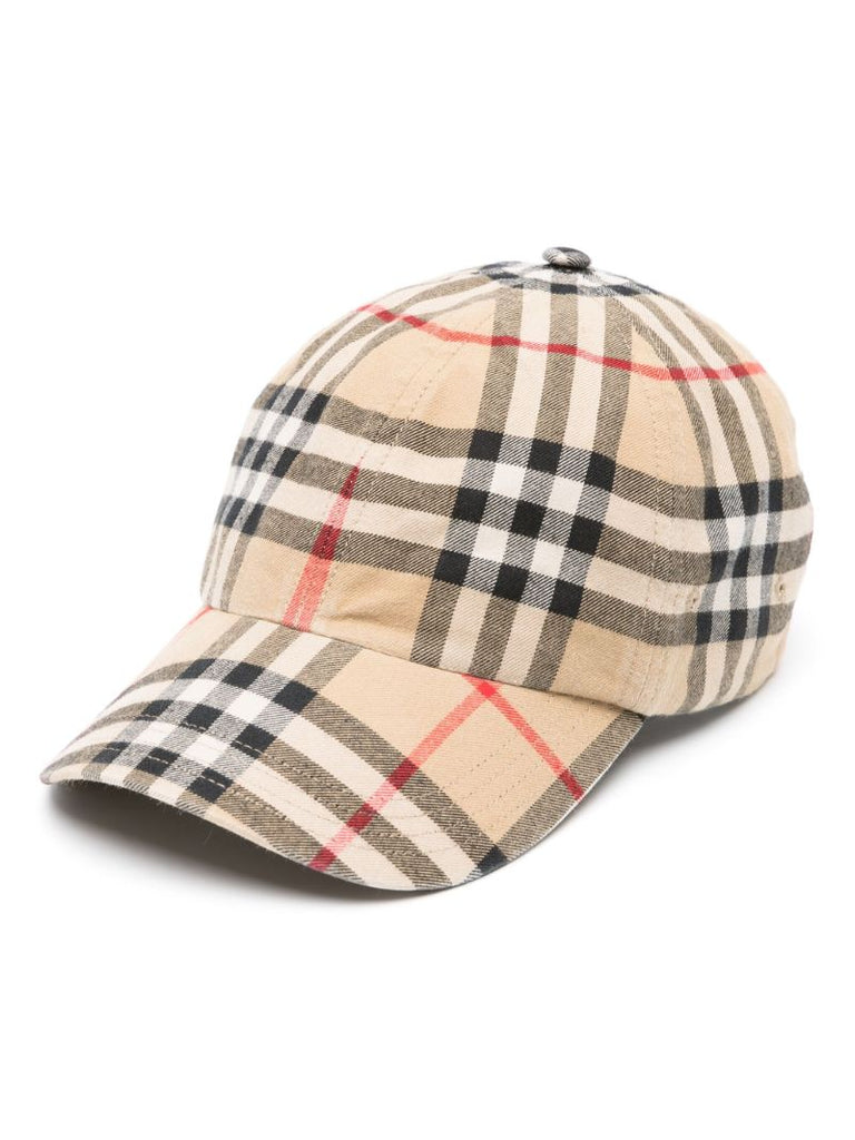 Neutral Vintage Check Cotton Baseball Cap