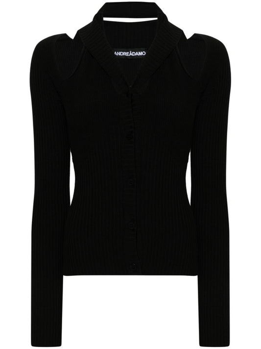 Black Ribbed-knit Cardigan