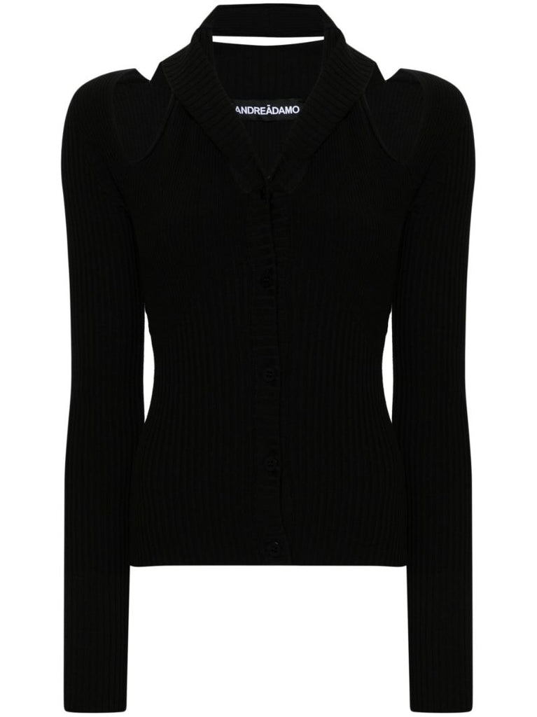 Black Ribbed-knit Cardigan