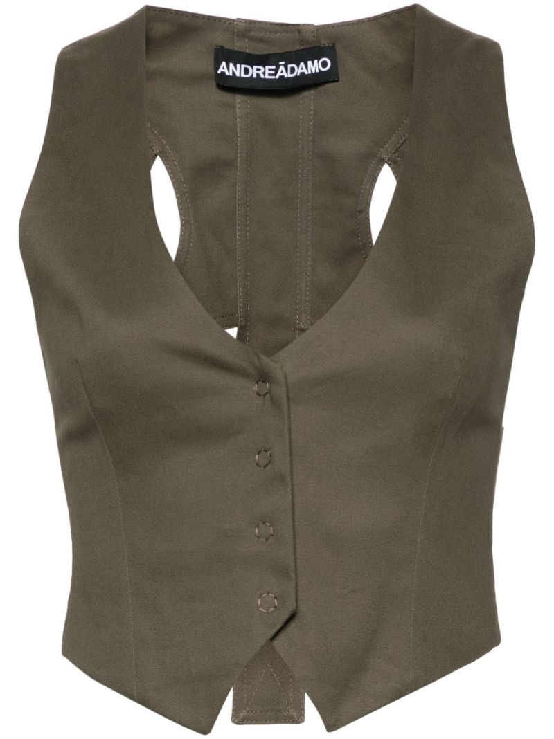 Brown Cut-out Cotton Twill Vest