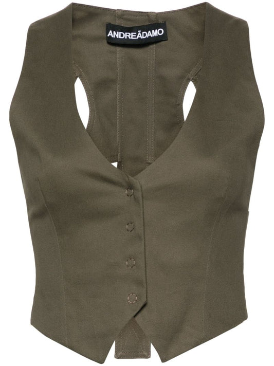 Brown Cut-out Cotton Twill Vest