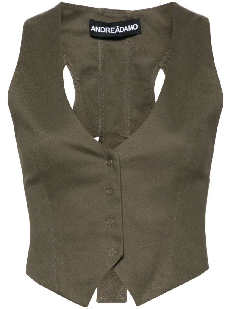 Brown Cut-out Cotton Twill Vest