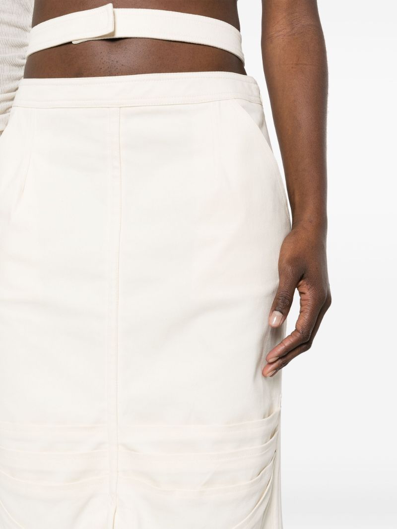 White Cut-out Drawstring Midi Skirt