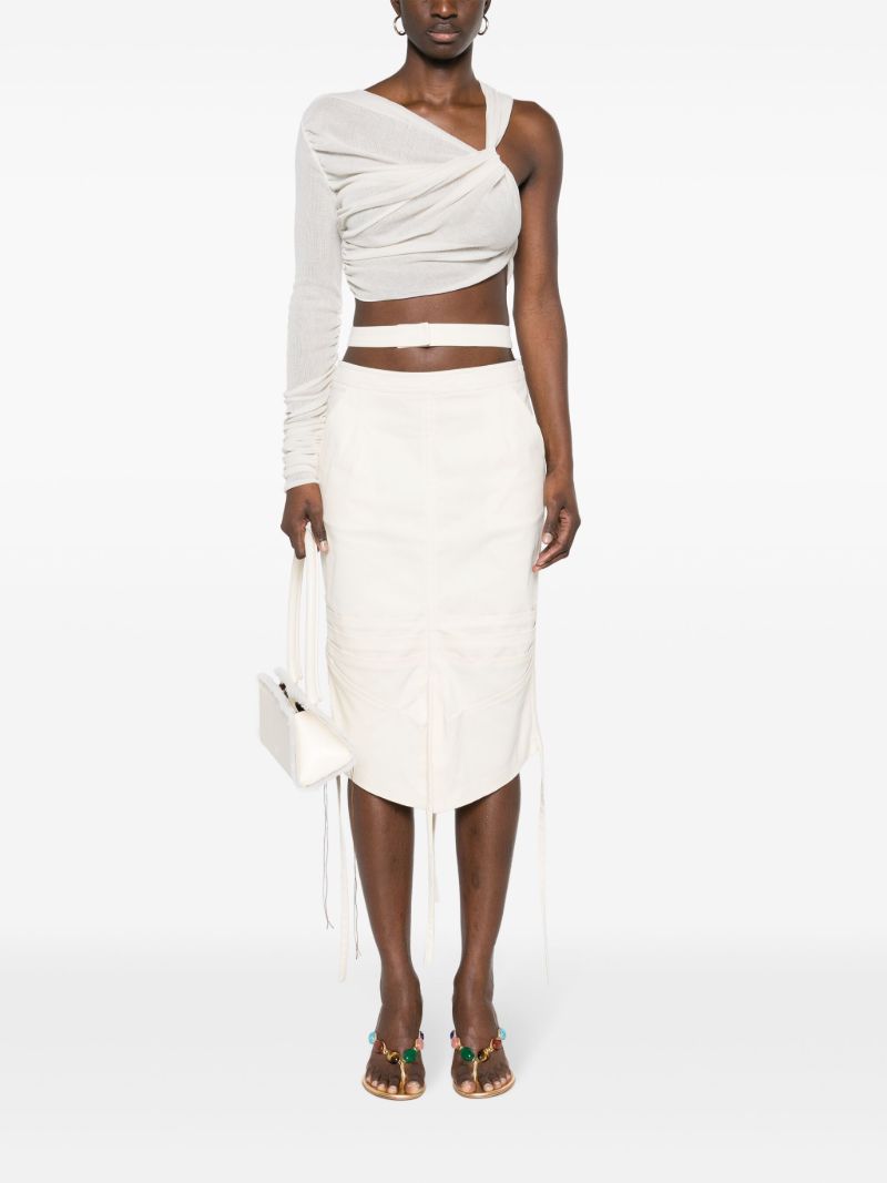 White Cut-out Drawstring Midi Skirt