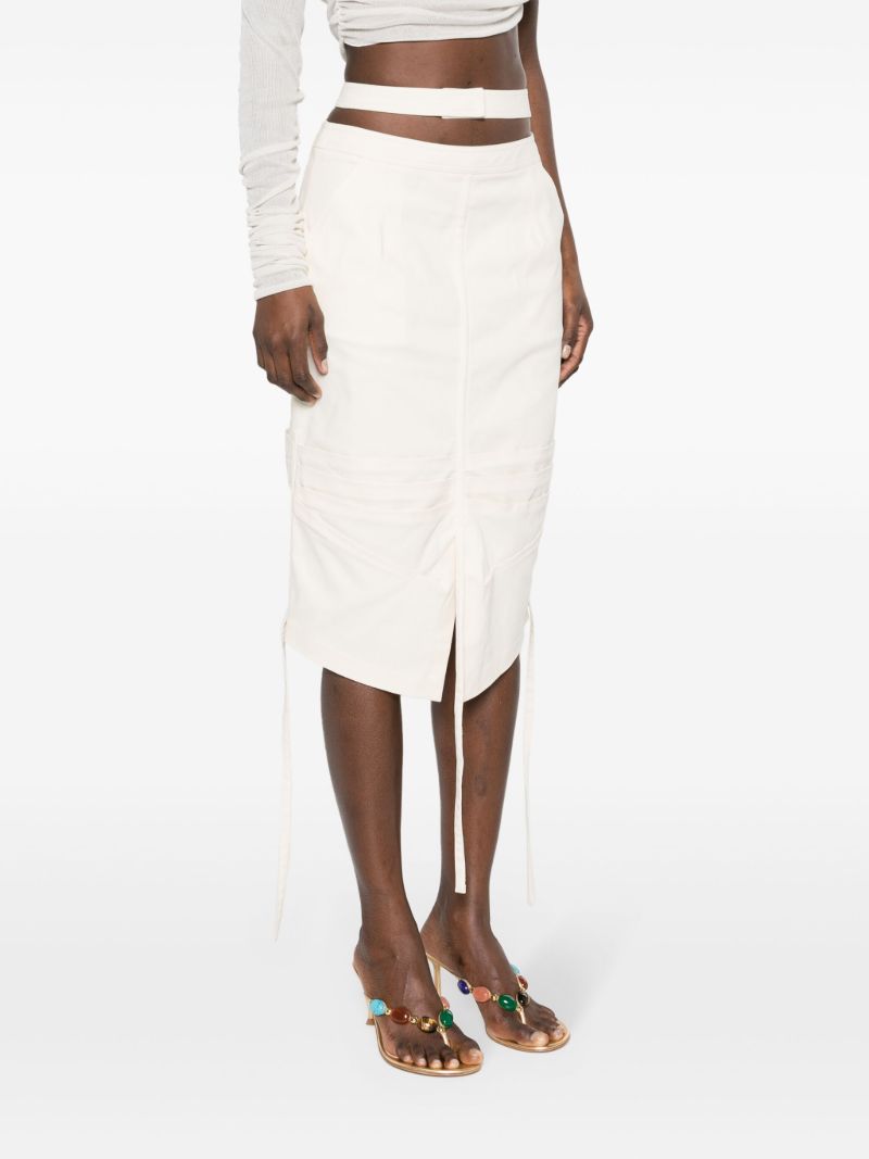 White Cut-out Drawstring Midi Skirt