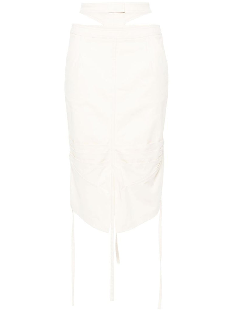 White Cut-out Drawstring Midi Skirt