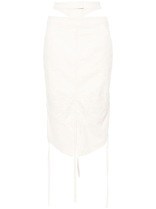White Cut-out Drawstring Midi Skirt