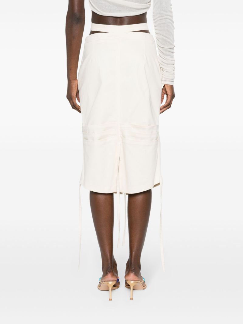 White Cut-out Drawstring Midi Skirt