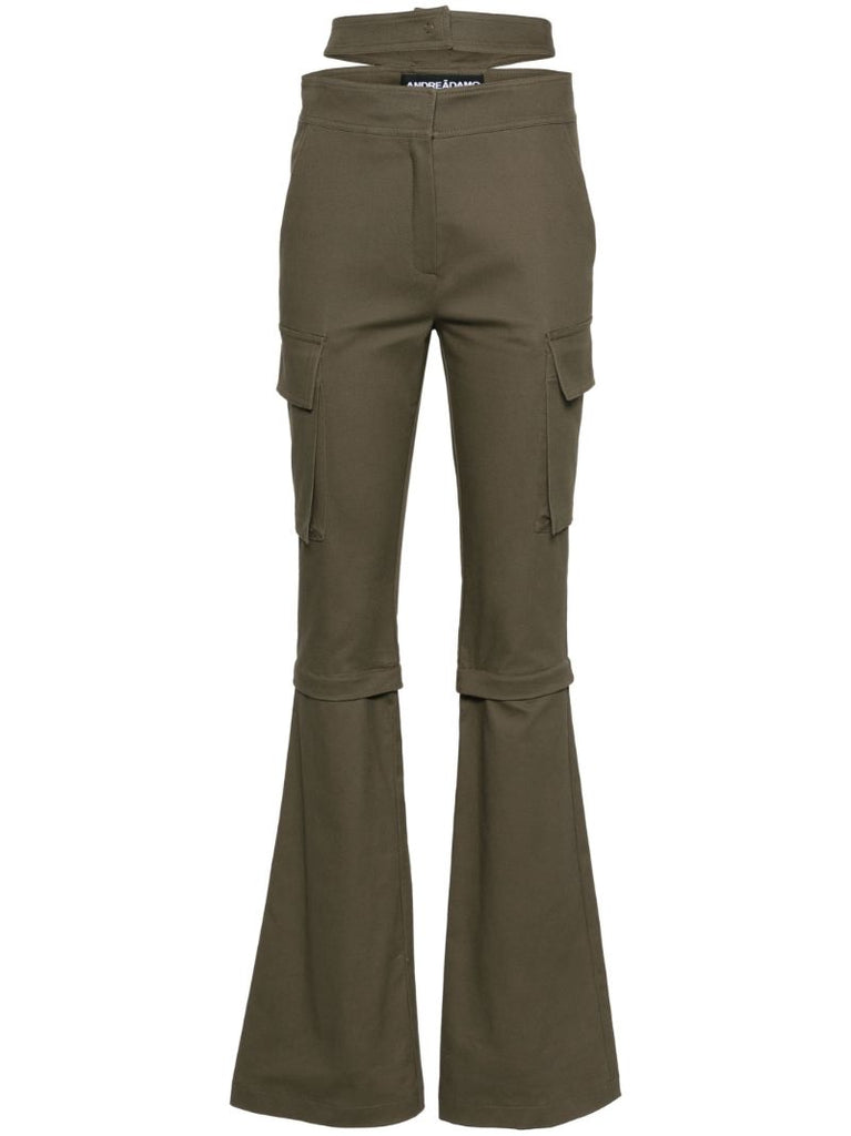 Brown Cut-out Zip-off Flared Trousers