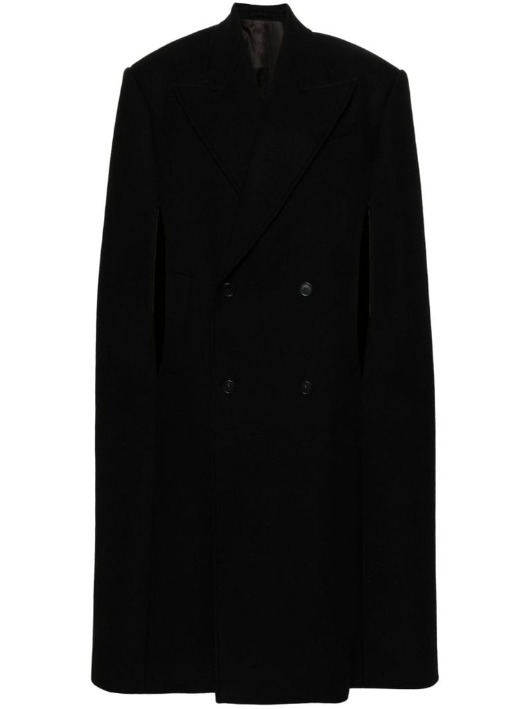 Black Double Breasted Wool Cape