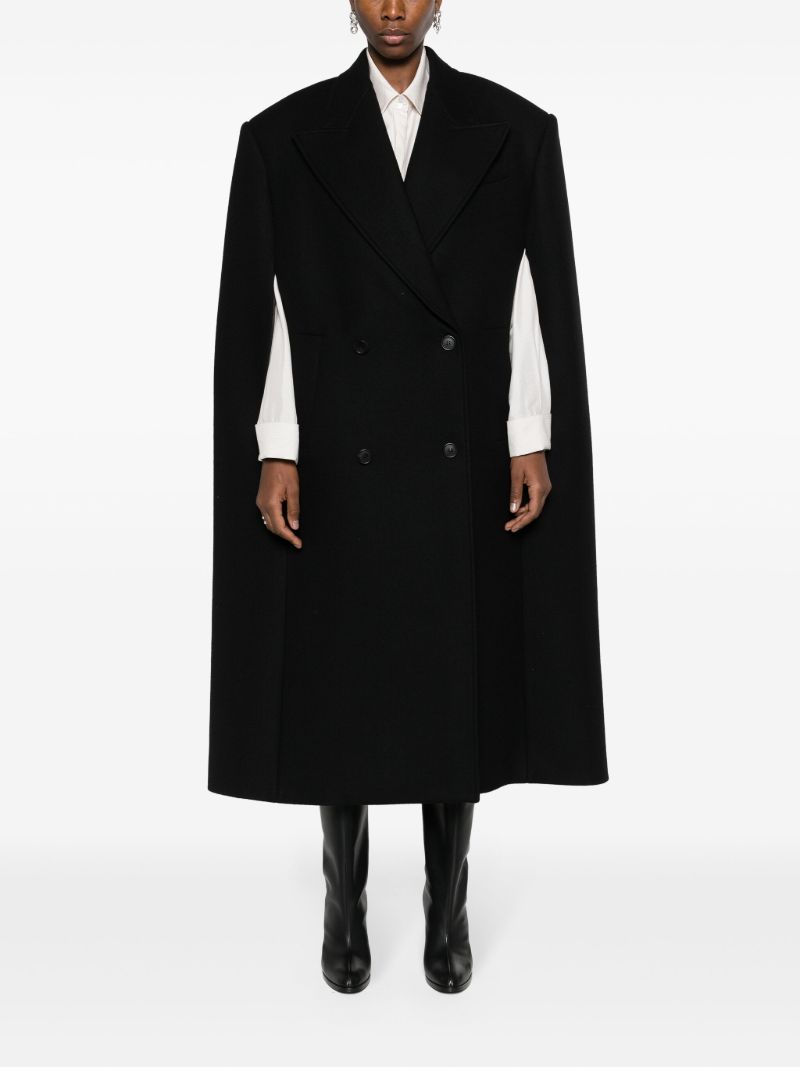 Black Double Breasted Wool Cape