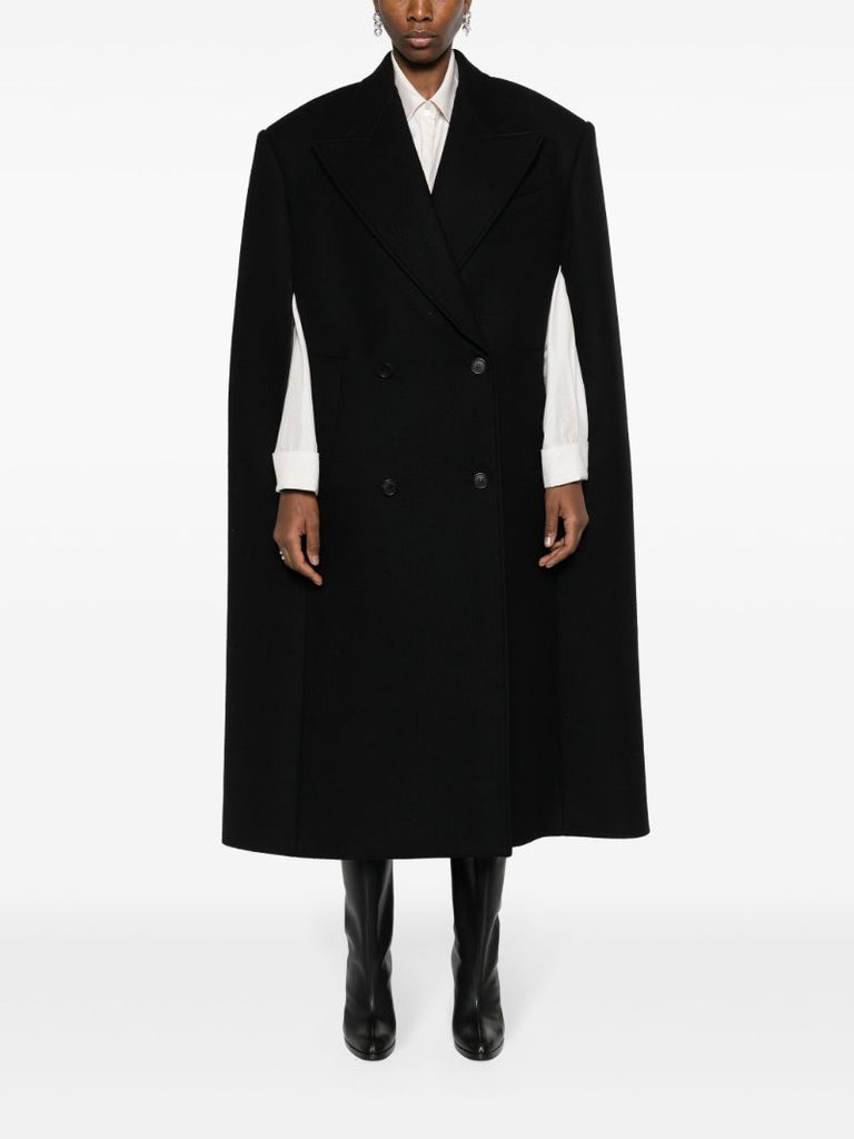 Black Double Breasted Wool Cape
