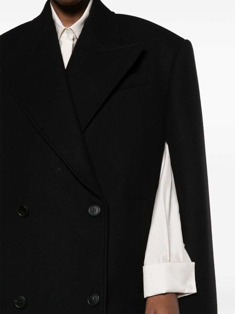 Black Double Breasted Wool Cape