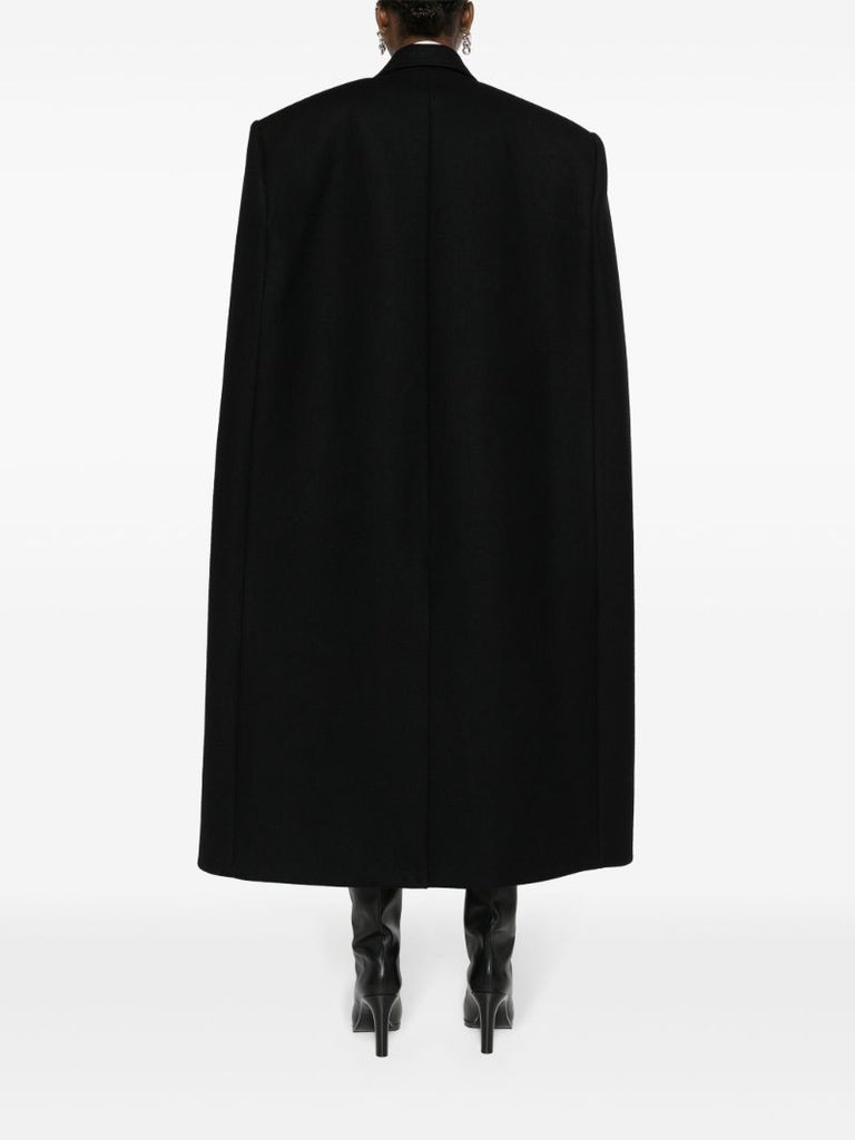 Black Double Breasted Wool Cape