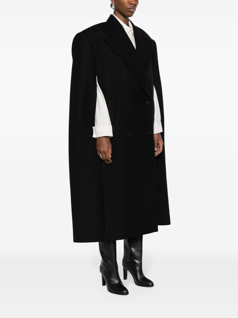 Black Double Breasted Wool Cape