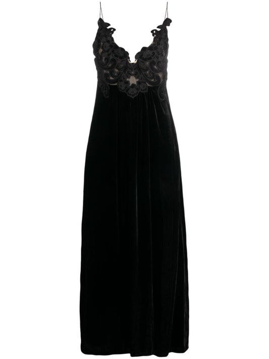Black Sensory Velvet Slip Dress