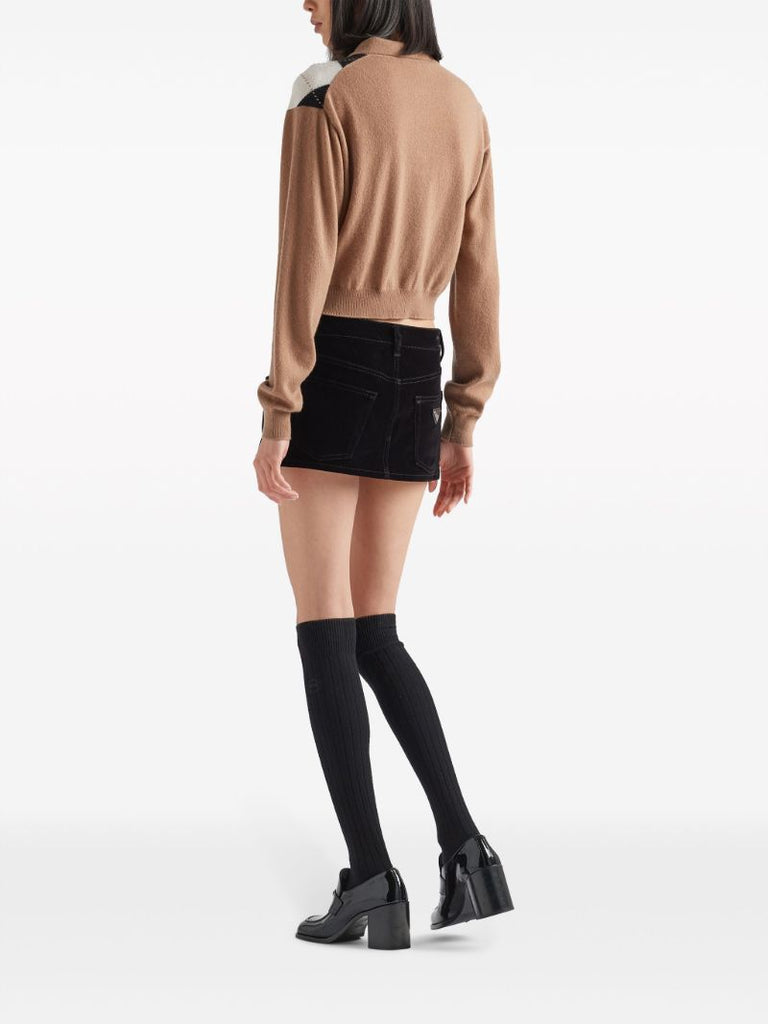 Brown Argyle Cashmere Polo Top