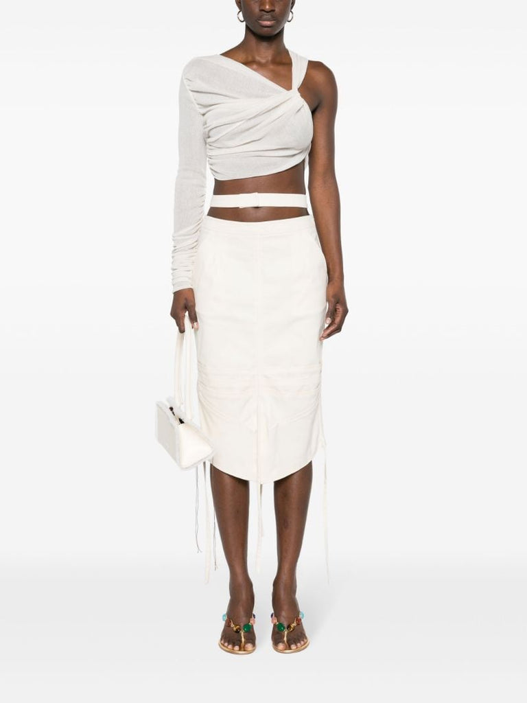White Draped Jersey Crop Top