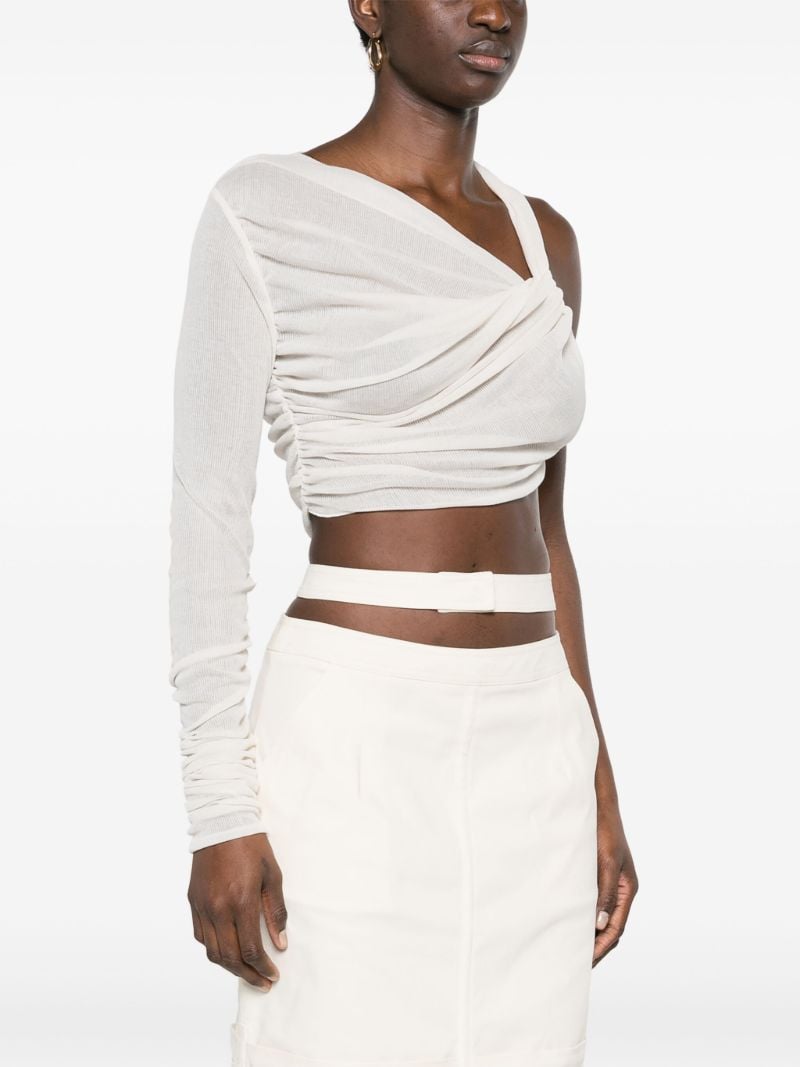 White Draped Jersey Crop Top