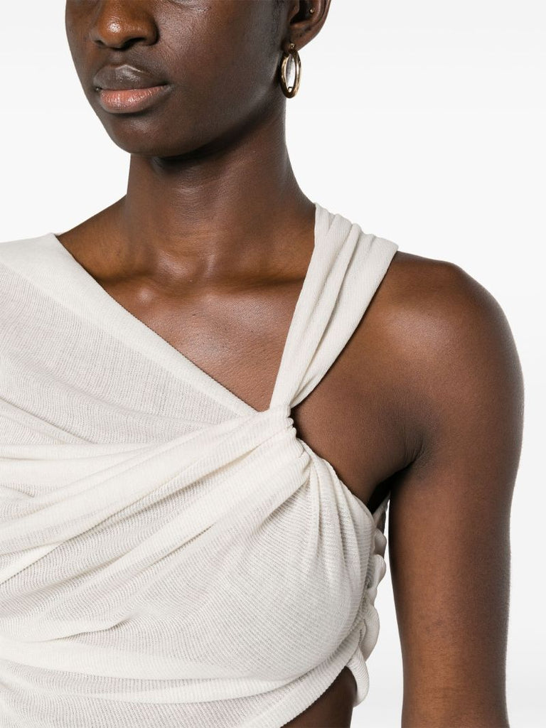 White Draped Jersey Crop Top