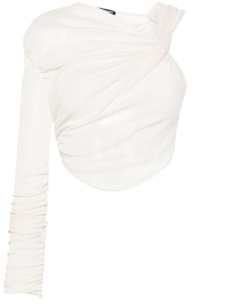 White Draped Jersey Crop Top