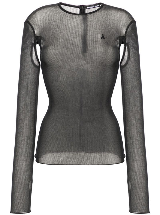 Black Fine-ribbed Jersey Top