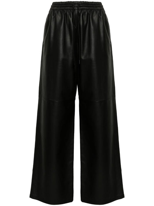 Black Wide-leg Leather Trousers