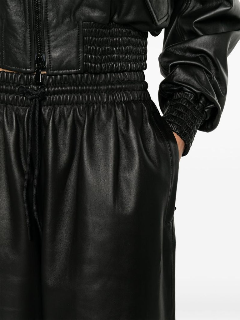 Black Wide-leg Leather Trousers