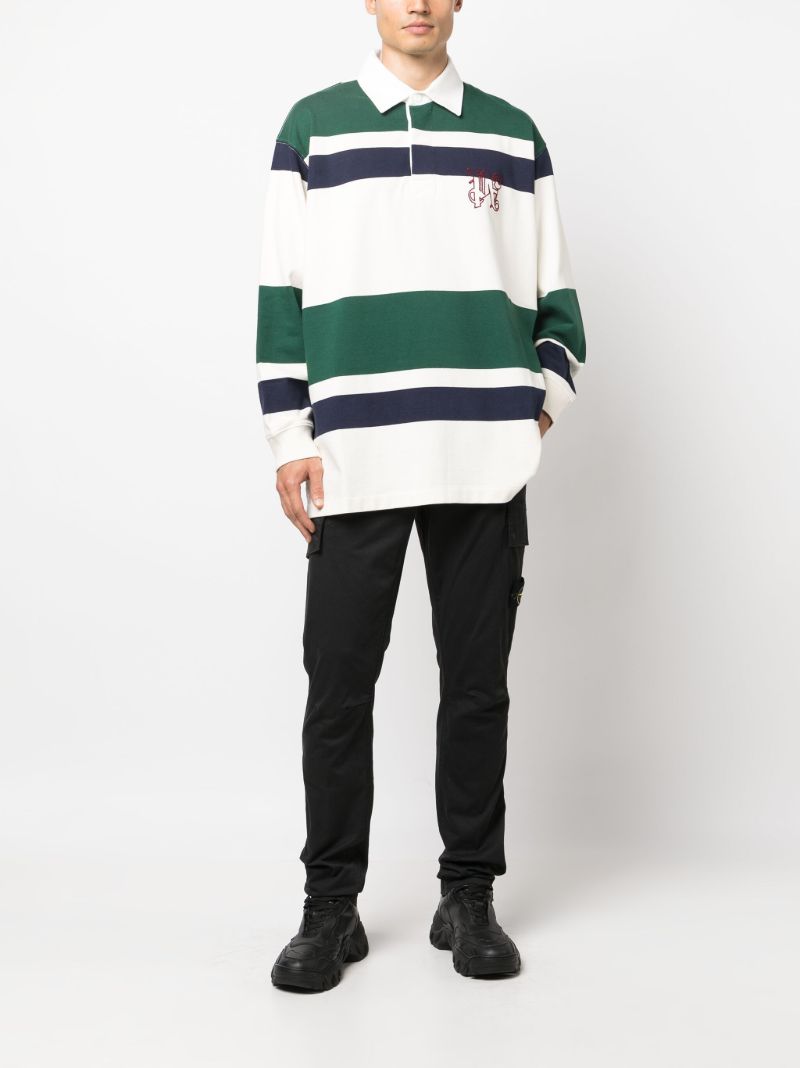 Green Striped Cotton Polo Shirt